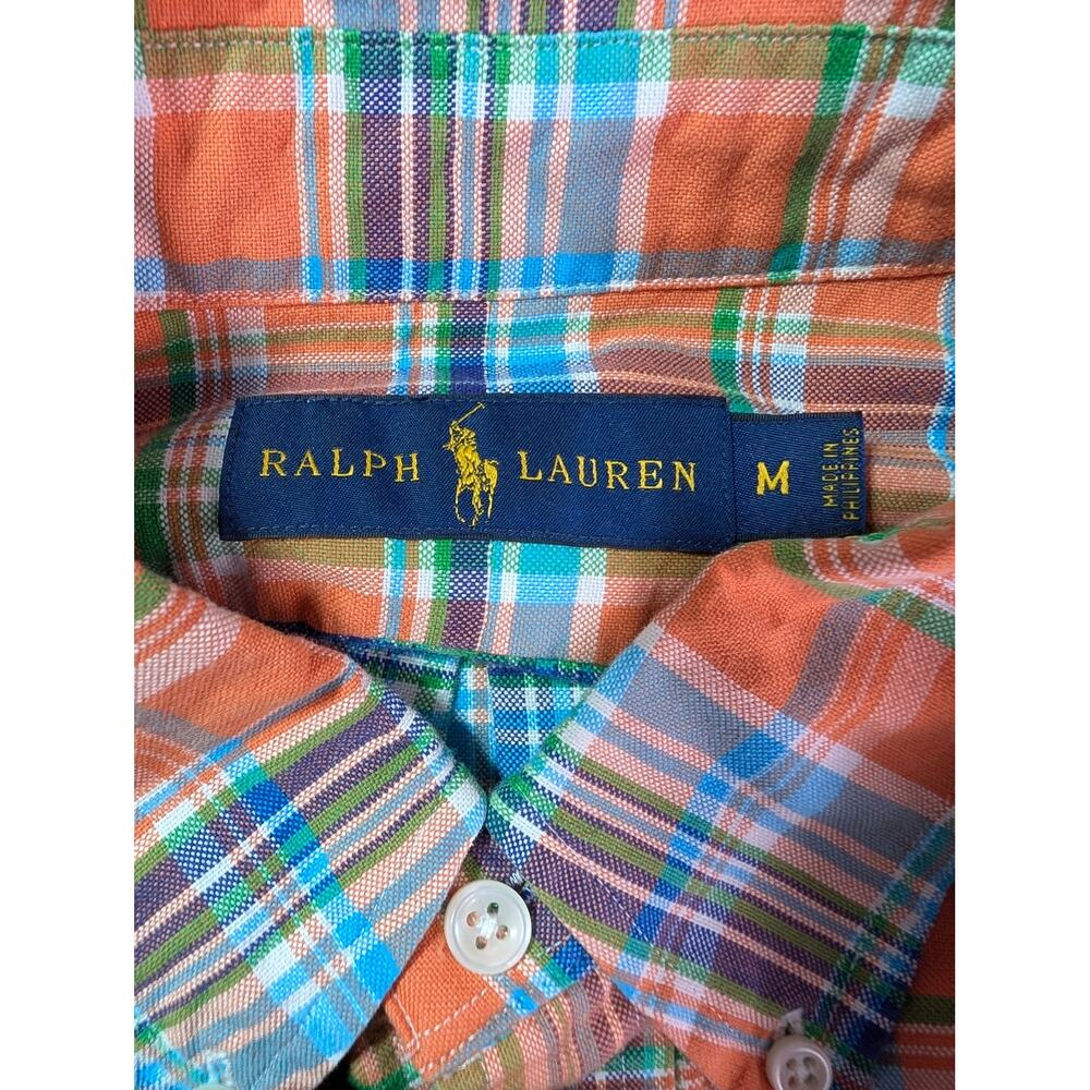 Ralph Lauren Orange Plaid Mens Medium Flesh Pony Button‎ Down Long Sleeve Shirt - Picture 8 of 9